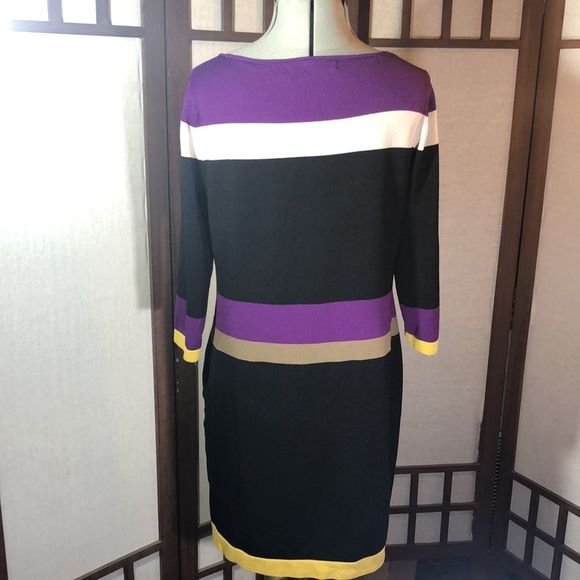 Jones New York sweater dress in black, purple, ecru, yellow, and light gray / L - Picture 8 of 14